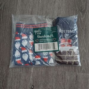Handcraft Men's Santa Boxer Brief and Socks Set - Navy Blue, Large